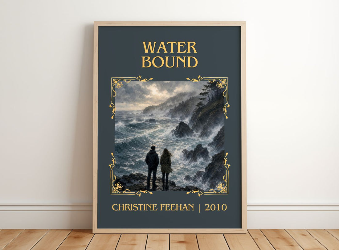 Water Bound Classic Book Art Print by Christine Feehan – framed print leaning on a wooden floor