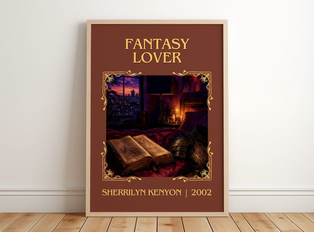 Fantasy Lover Classic Book Art Print by Sherrilyn Kenyon – framed print leaning on a wooden floor