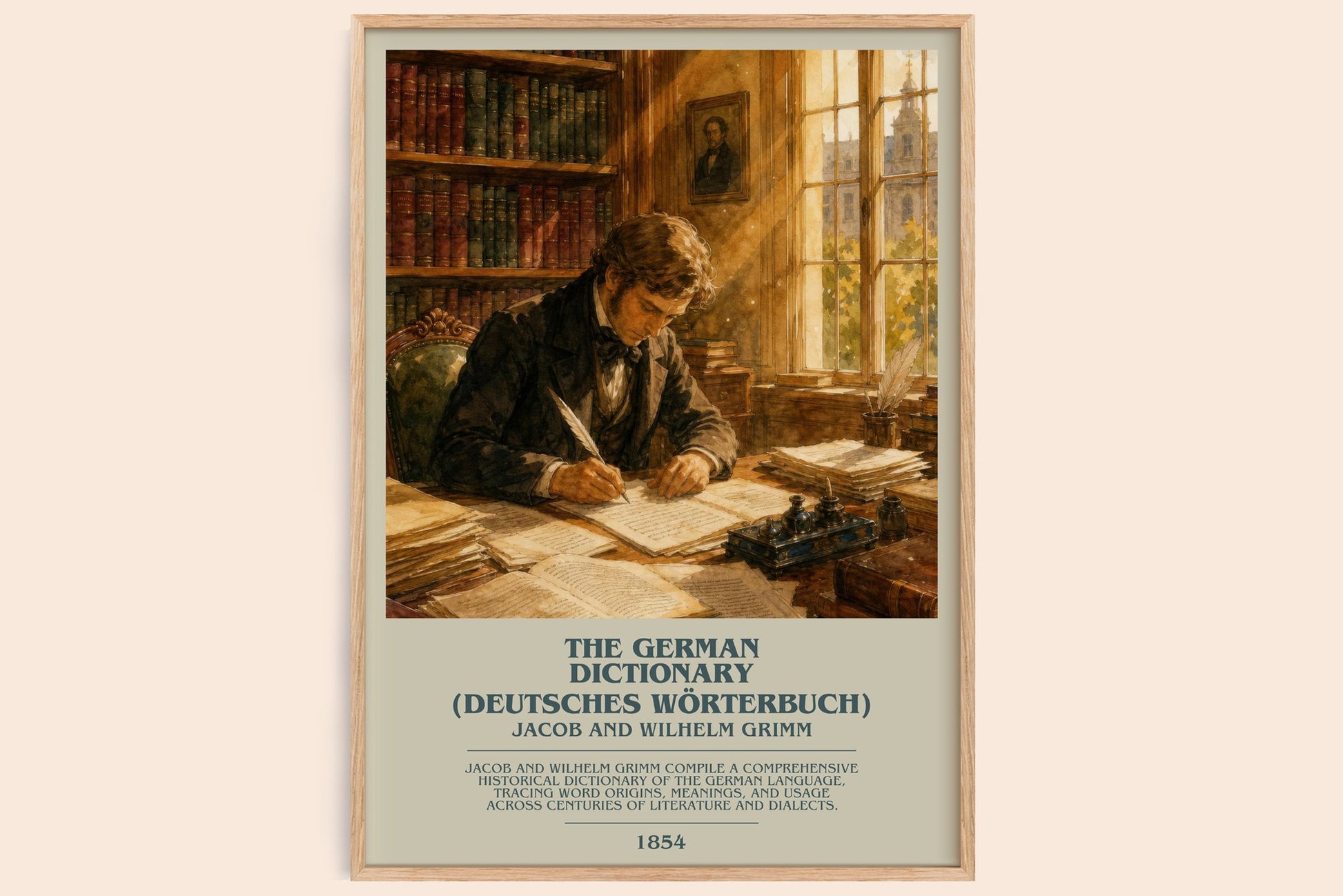 The German Dictionary (Deutsches Wörterbuch) bookish book poster by Jacob And Wilhelm Grimm – framed literary art print