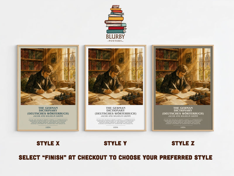 The German Dictionary (Deutsches Wörterbuch) bookish print in frame leaning in hallway – non fiction wall art