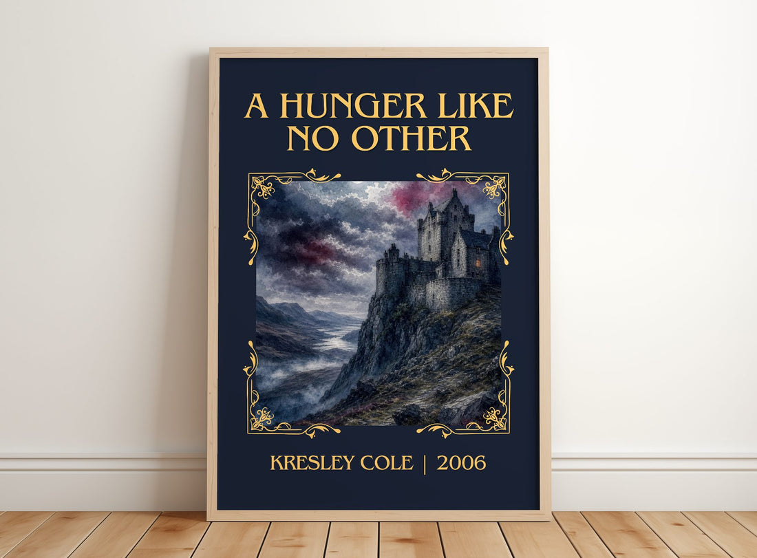 A Hunger Like No Other Classic Book Art Print by Kresley Cole – framed print leaning on a wooden floor