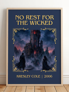 No Rest for the Wicked Classic Book Art Print by Kresley Cole – framed print leaning on a wooden floor