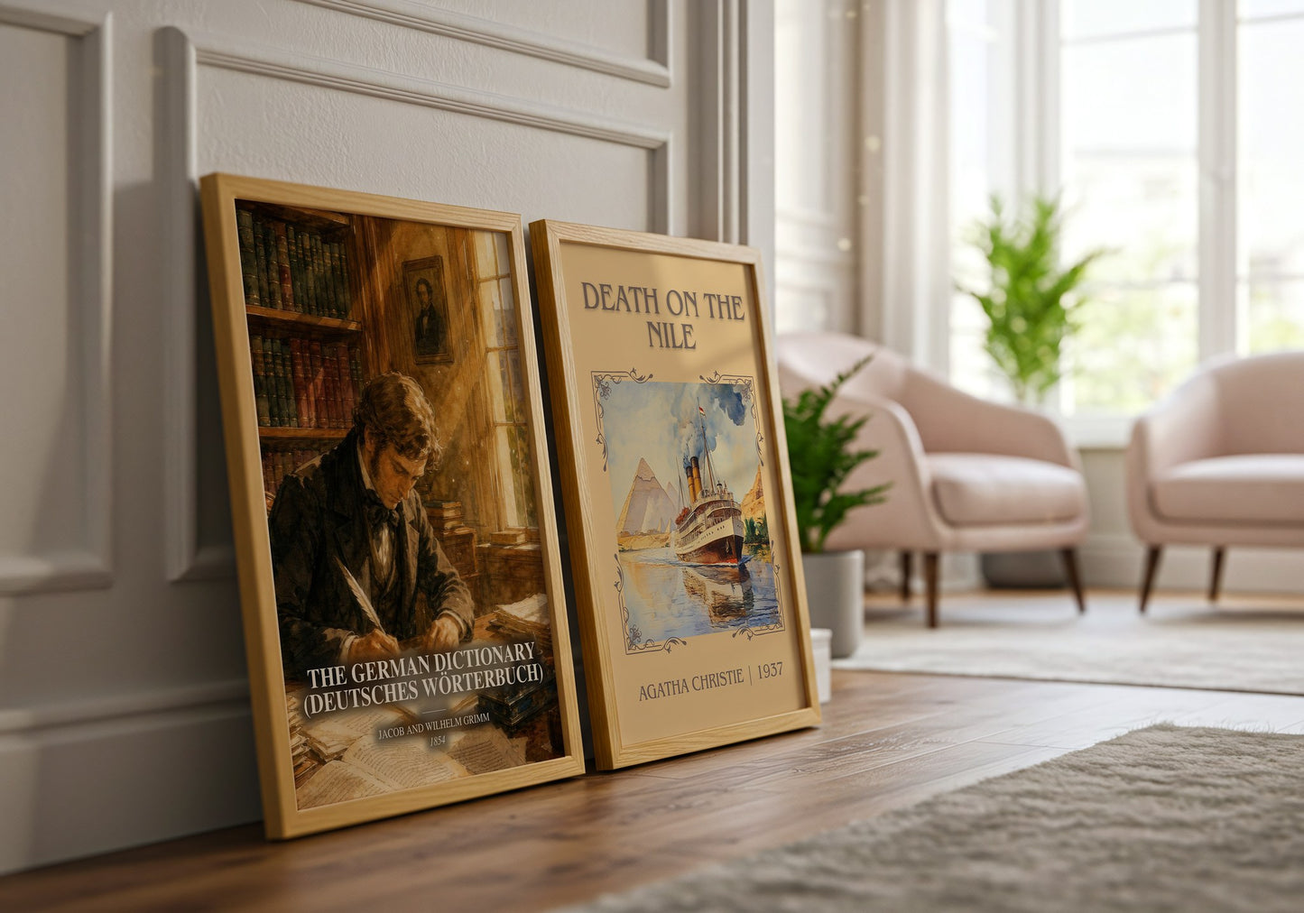 The German Dictionary (Deutsches Wörterbuch) watercolour print framed by window – literary home decor