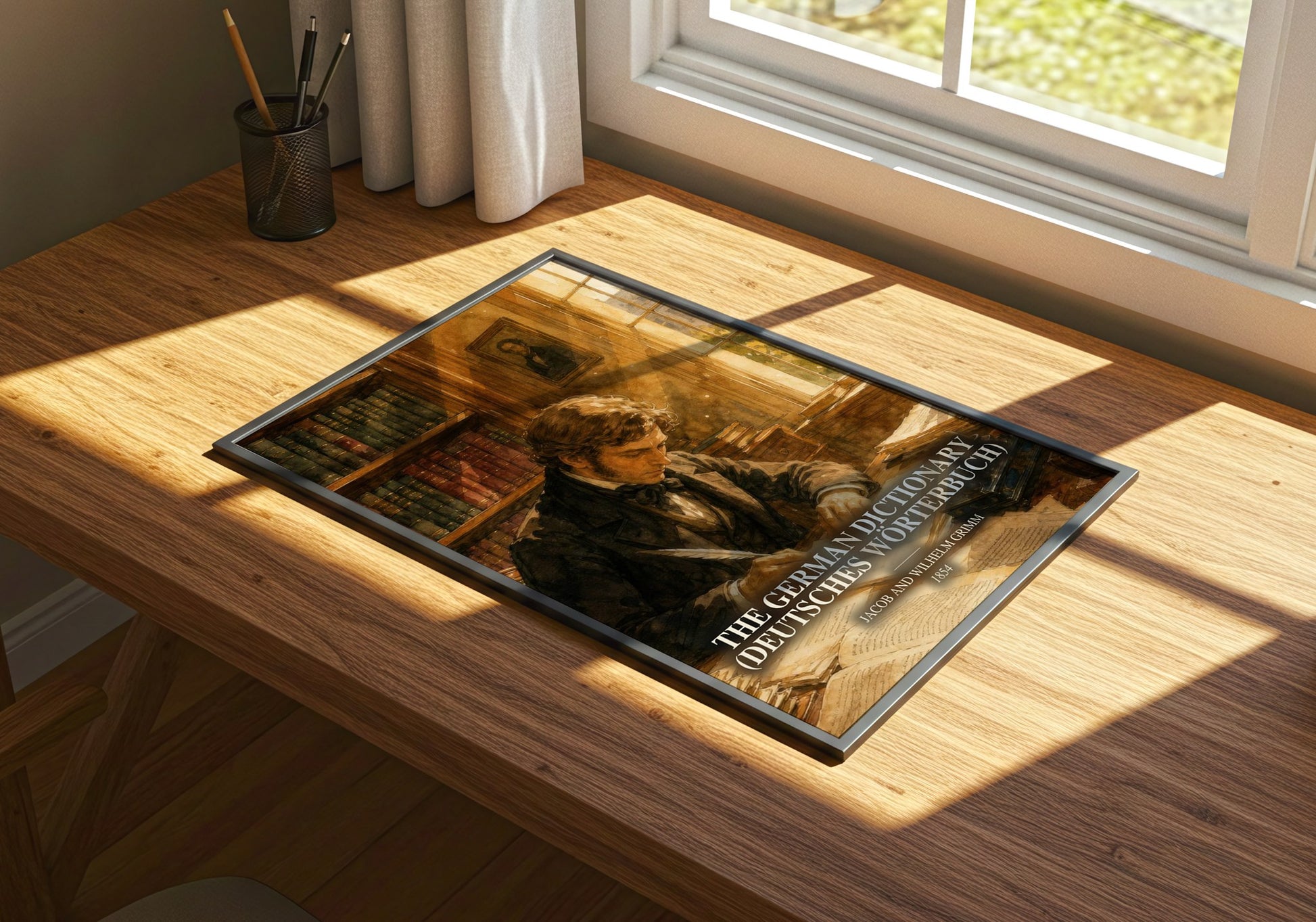 The German Dictionary (Deutsches Wörterbuch) watercolour book poster framed on wall – non fiction wall art