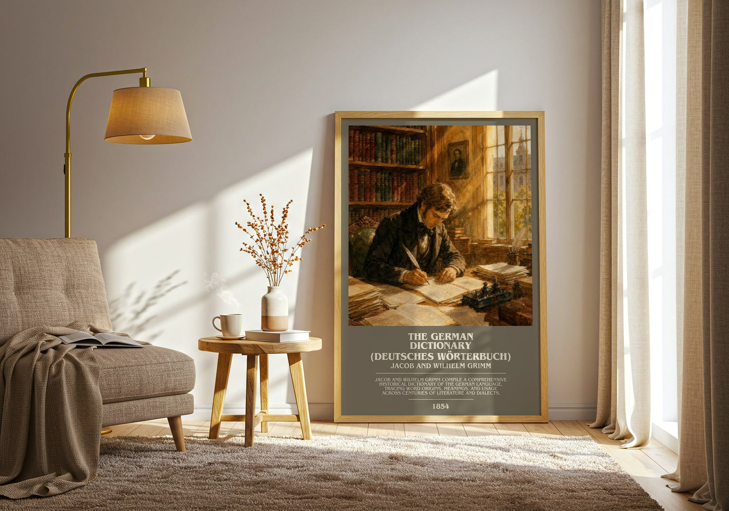 The German Dictionary (Deutsches Wörterbuch) bookish print on bookshelf – Jacob And Wilhelm Grimm fan gift