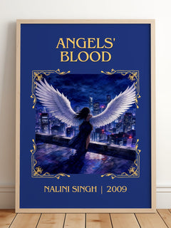 Angels' Blood Classic Book Art Print by Nalini Singh – framed print leaning on a wooden floor