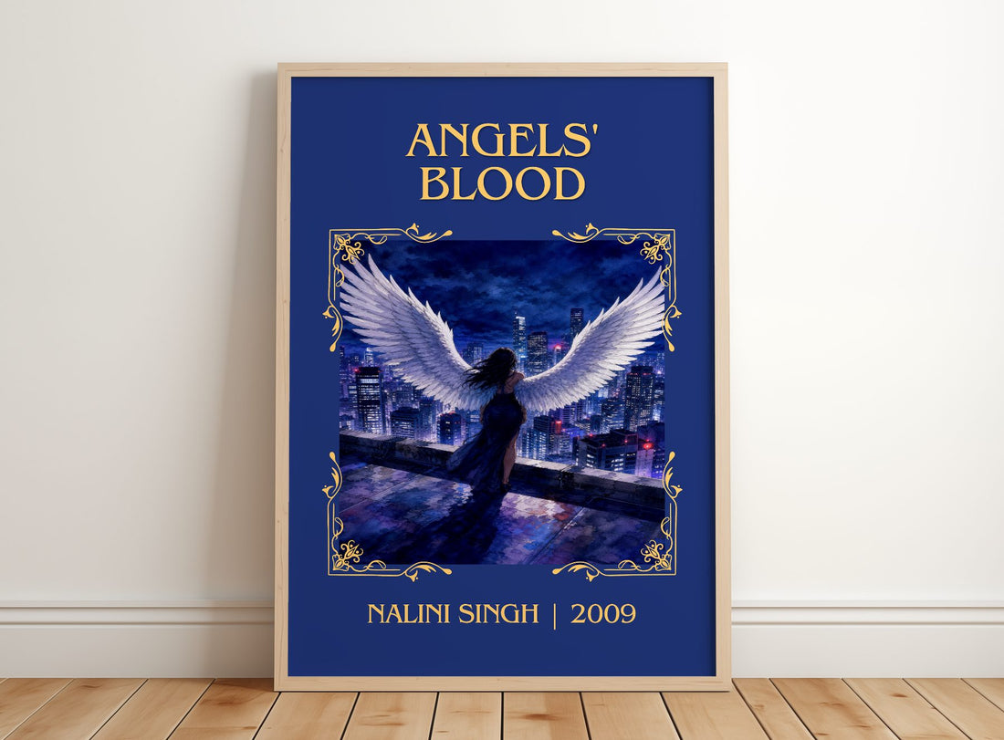 Angels' Blood Classic Book Art Print by Nalini Singh – framed print leaning on a wooden floor