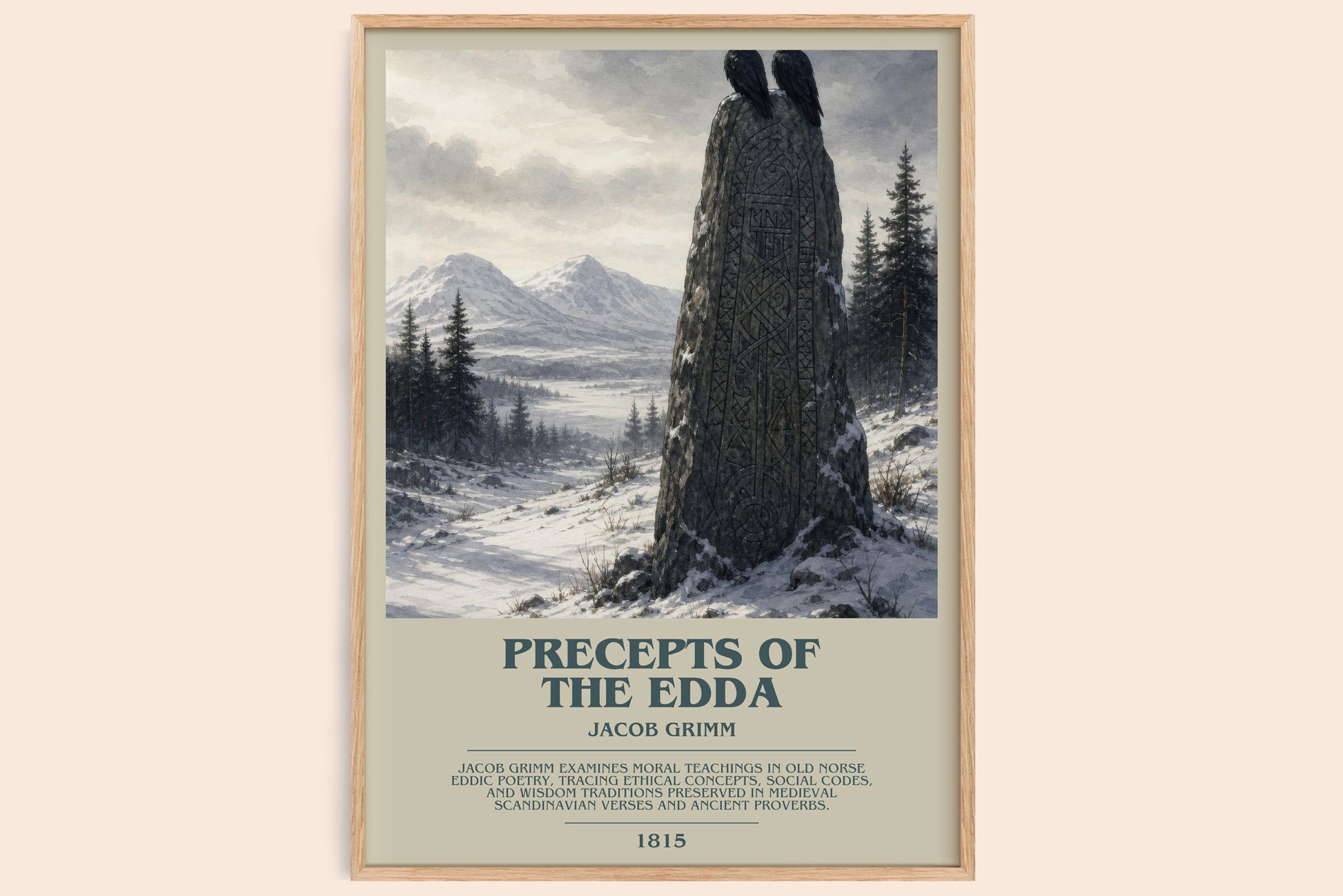 Precepts Of The Edda bookish book poster by Jacob Grimm – framed literary art print