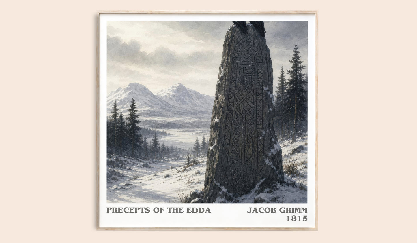 Precepts Of The Edda literary book poster by Jacob Grimm – framed literary art print