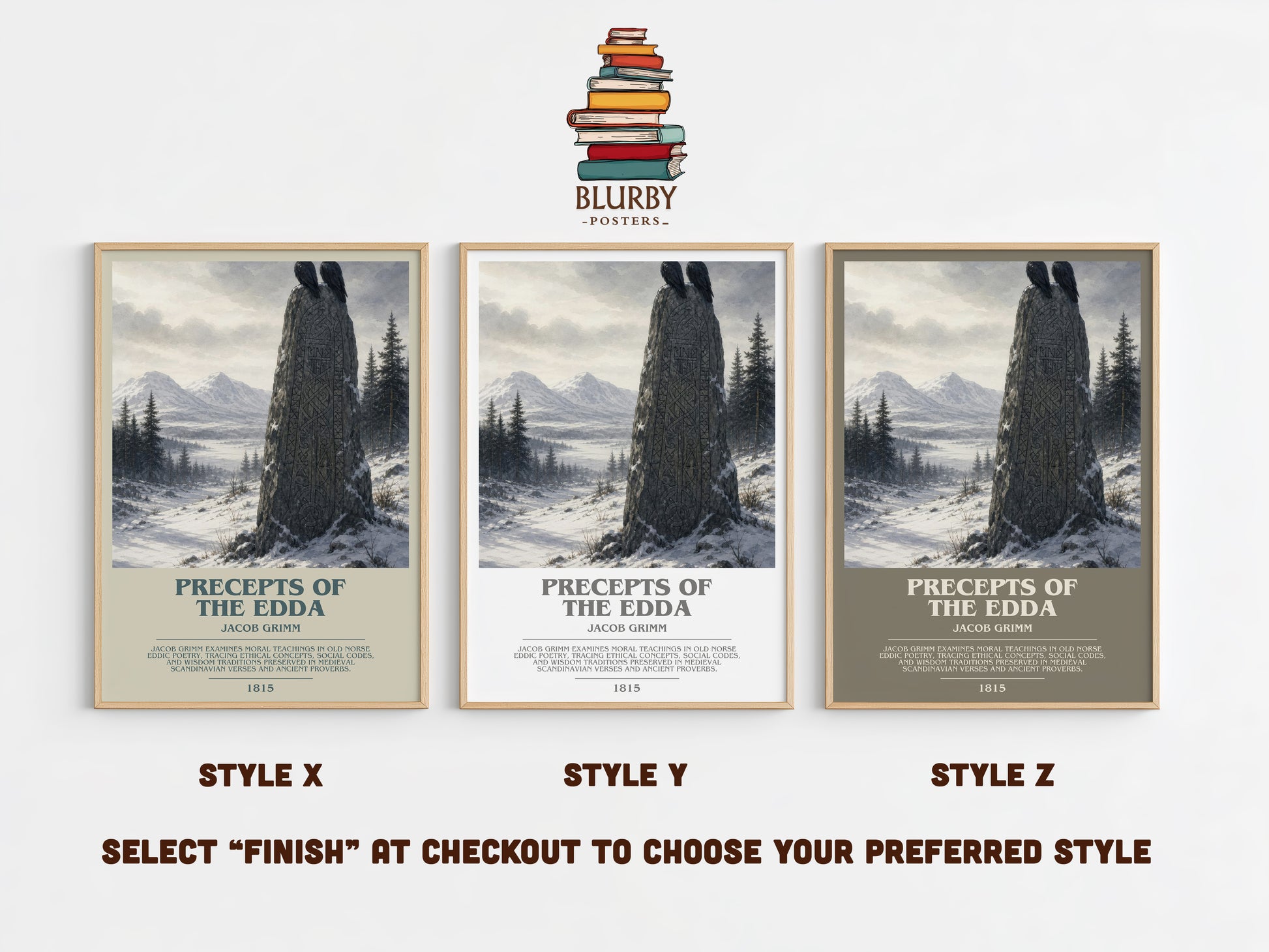 Precepts Of The Edda bookish print in frame leaning in hallway – non fiction wall art