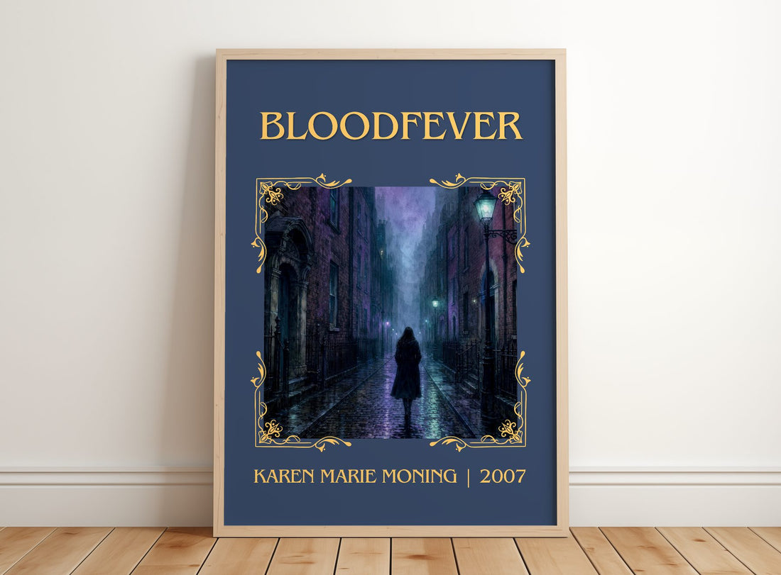 Bloodfever Classic Book Art Print by Karen Marie Moning – framed print leaning on a wooden floor