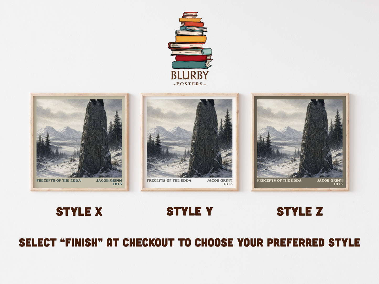 Precepts Of The Edda literary print in frame leaning in hallway – non fiction wall art
