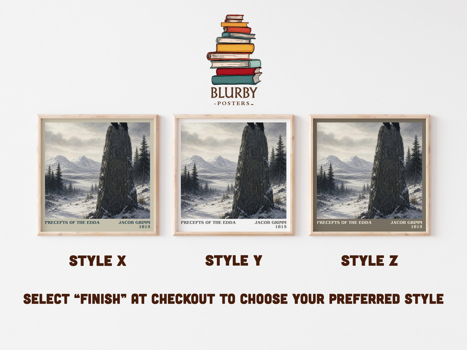 Precepts Of The Edda literary print in frame leaning in hallway – non fiction wall art