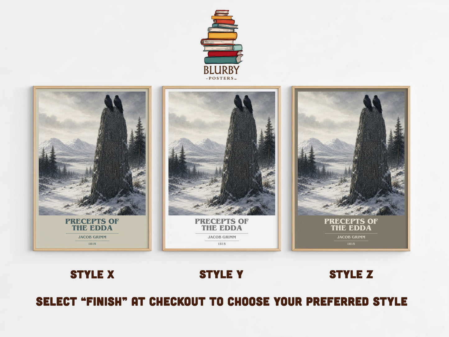 Precepts Of The Edda book cover print in frame leaning in hallway – non fiction wall art