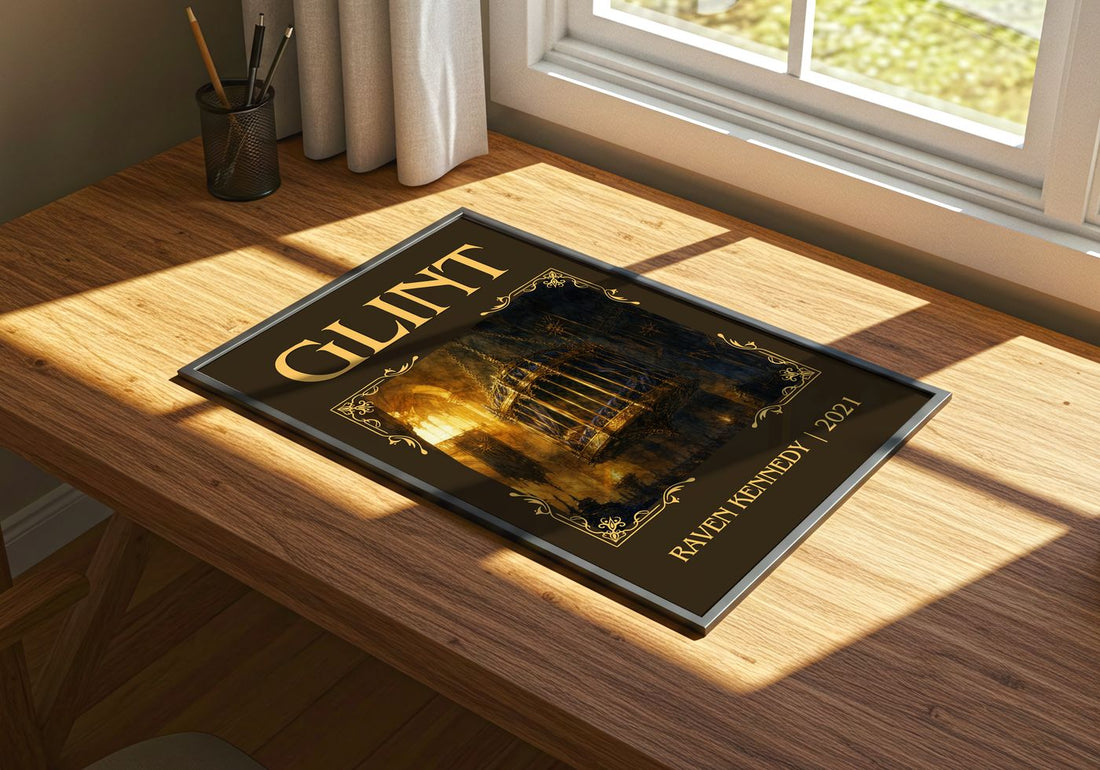 Glint Classic Book Art Print by Raven Kennedy – print on a sunlit desk