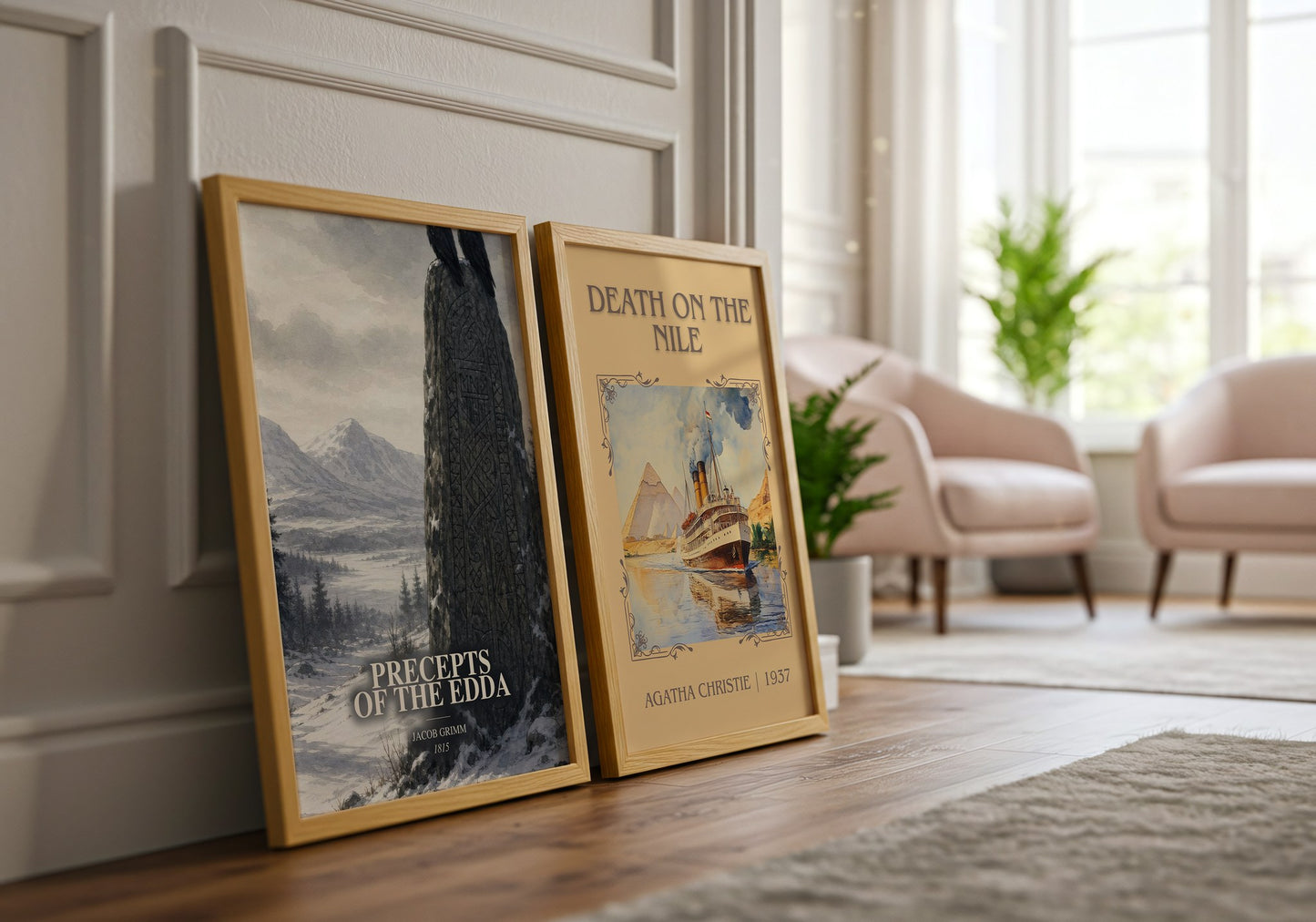 Precepts Of The Edda watercolour print framed by window – literary home decor