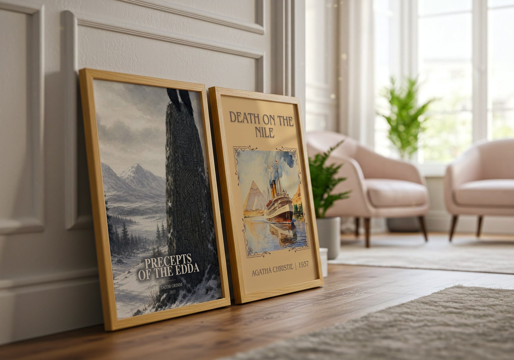 Precepts Of The Edda watercolour print framed by window – literary home decor
