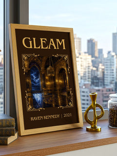 Gleam Classic Book Art Print by Raven Kennedy – framed print on a city-view windowsill