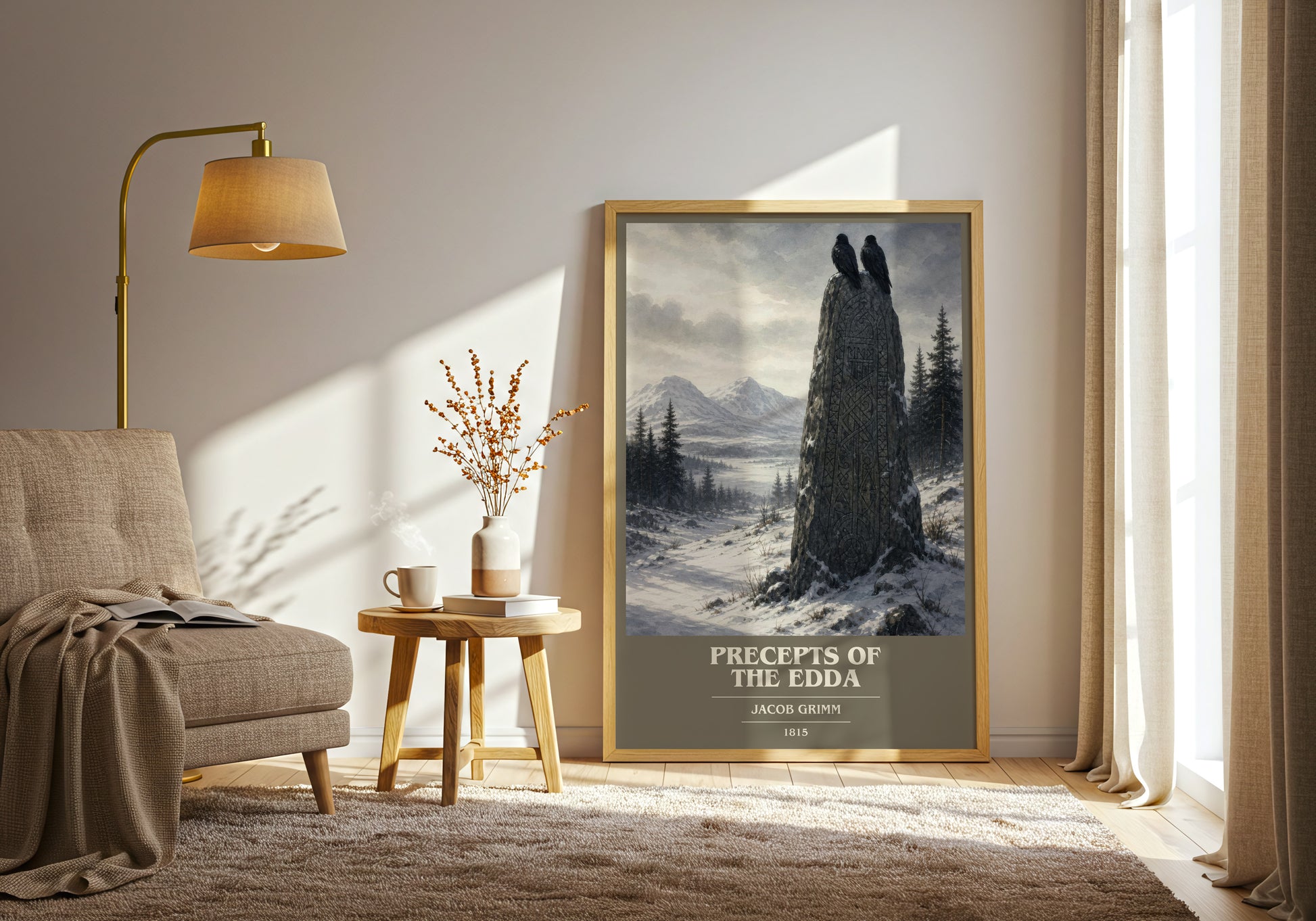 Precepts Of The Edda book cover print on bookshelf – Jacob Grimm fan gift