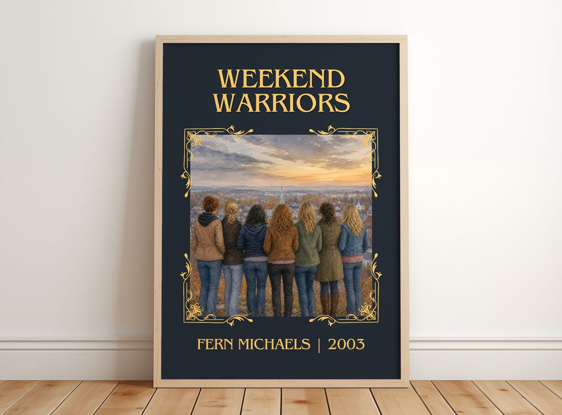 Weekend Warriors Classic Book Art Print by Fern Michaels – framed print leaning on a wooden floor