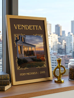 Vendetta Classic Book Art Print by Fern Michaels – framed print on a city-view windowsill