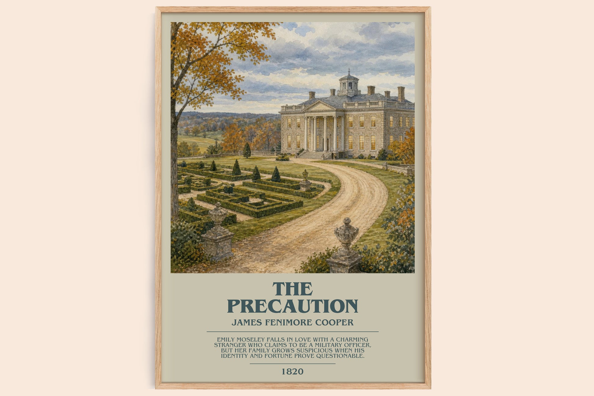 The Precaution bookish book poster by James Fenimore Cooper – framed literary art print