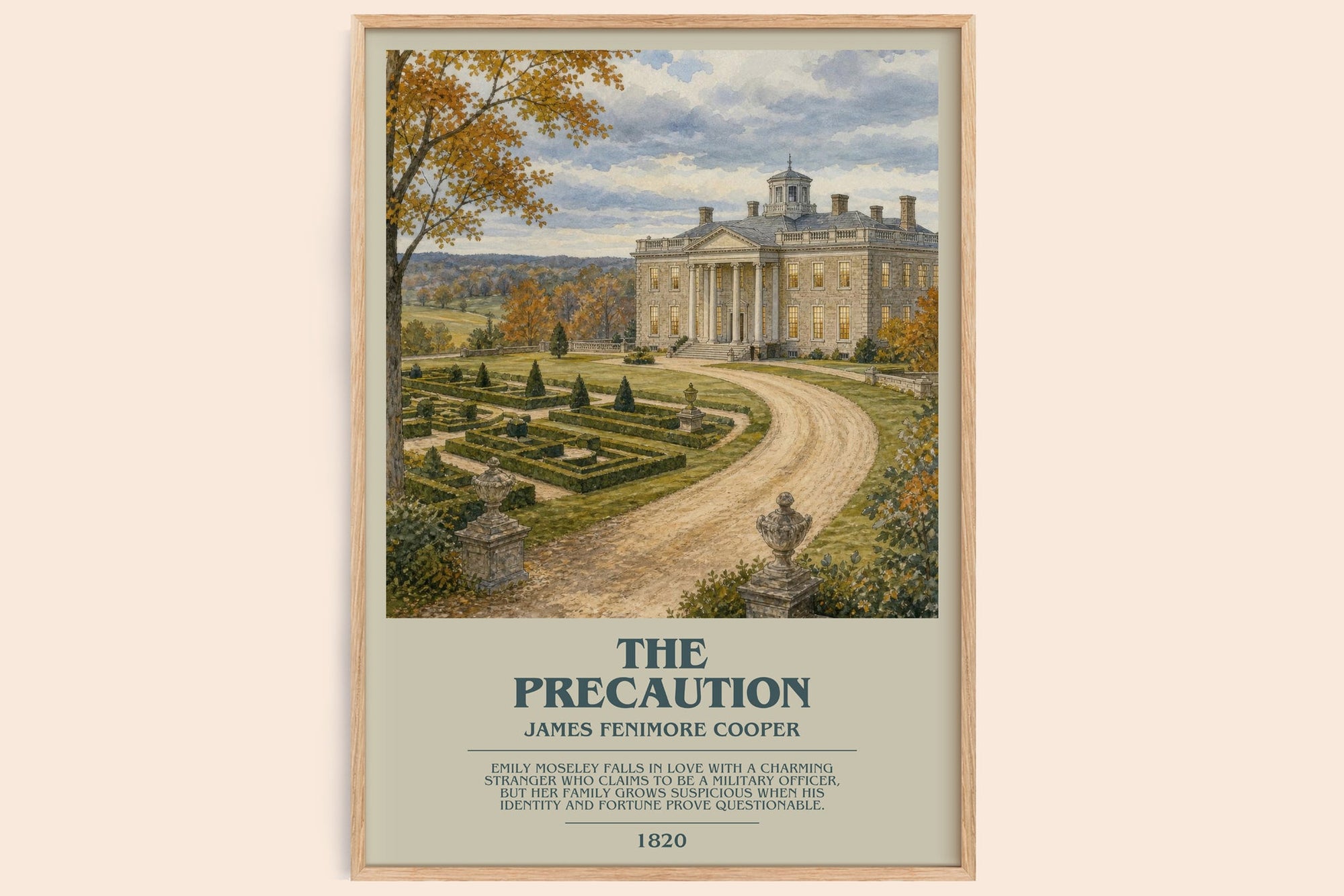 The Precaution bookish book poster by James Fenimore Cooper – framed literary art print