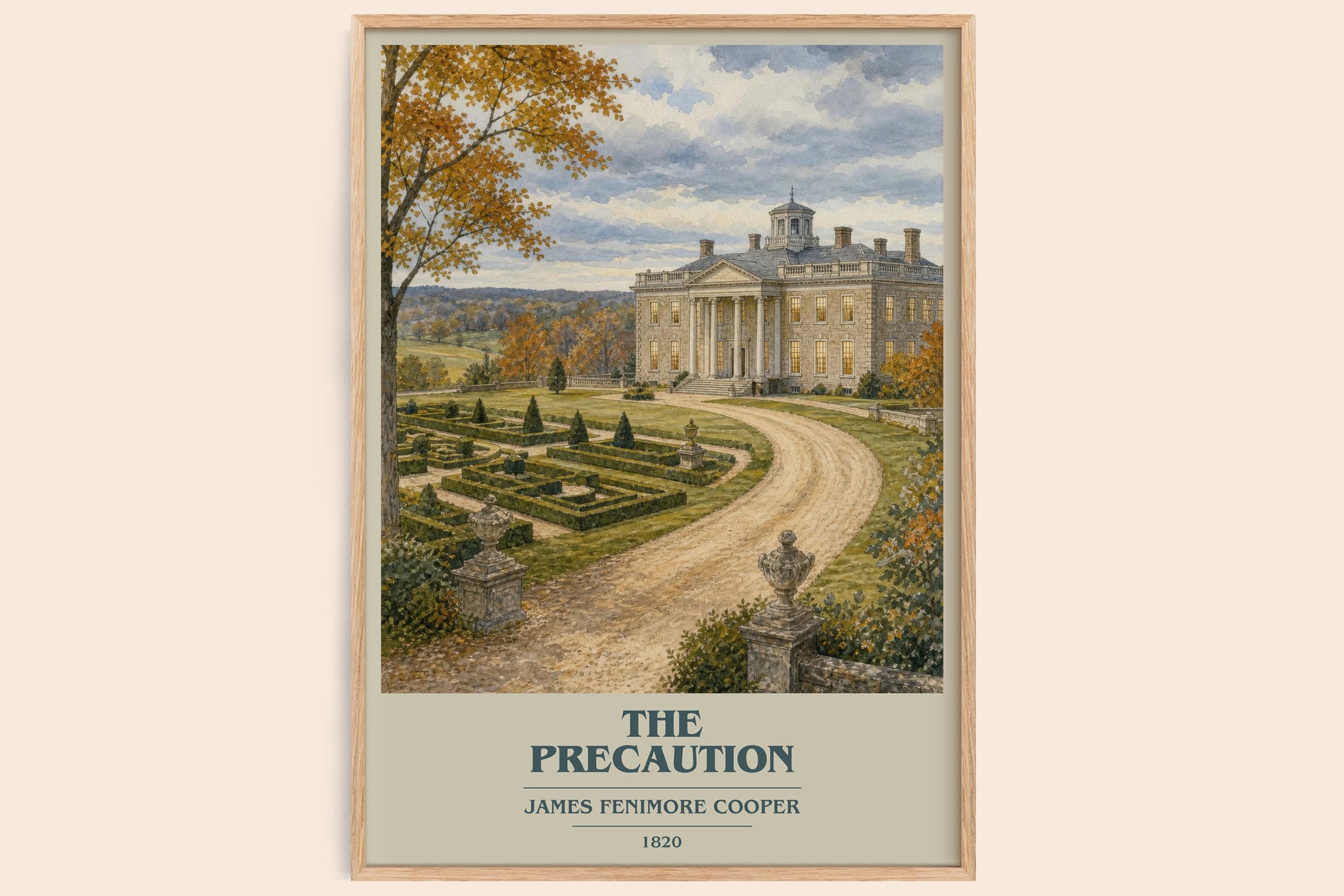 The Precaution book cover book poster by James Fenimore Cooper – framed literary art print