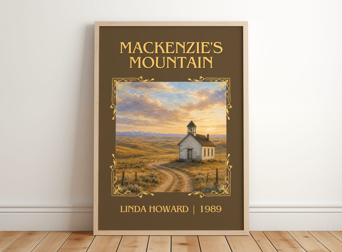 Mackenzie's Mountain Classic Book Art Print by Linda Howard – framed print leaning on a wooden floor