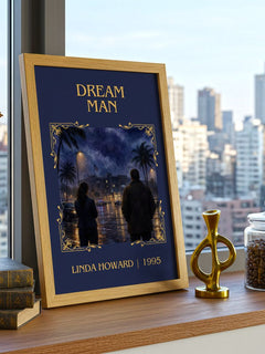 Dream Man Classic Book Art Print by Linda Howard – framed print on a city-view windowsill