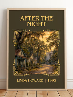 After the Night Classic Book Art Print by Linda Howard – framed print leaning on a wooden floor