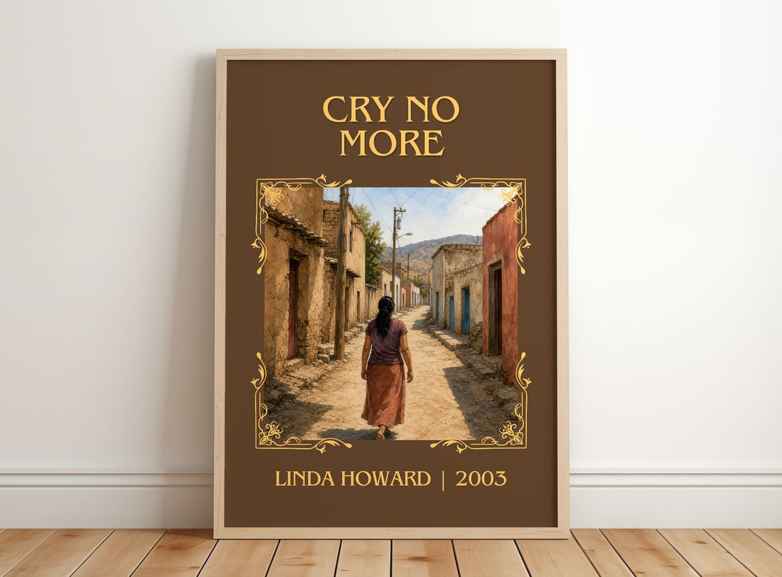 Cry No More Classic Book Art Print by Linda Howard – framed print leaning on a wooden floor