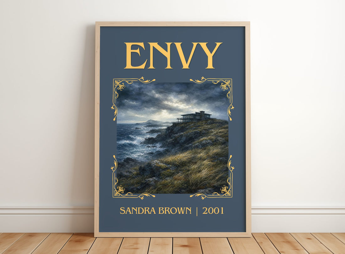 Envy Classic Book Art Print by Sandra Brown – framed print leaning on a wooden floor