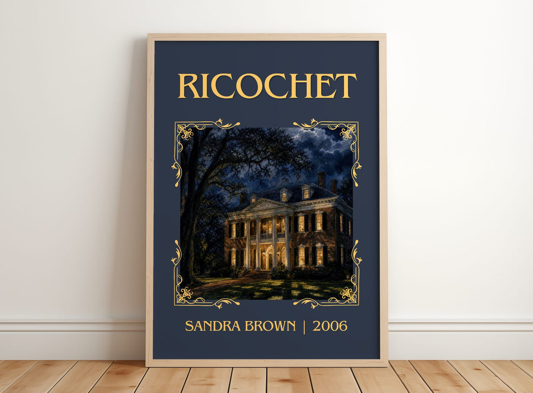 Ricochet Classic Book Art Print by Sandra Brown – framed print leaning on a wooden floor