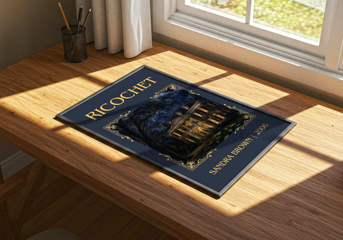 Ricochet Classic Book Art Print by Sandra Brown – print on a sunlit desk