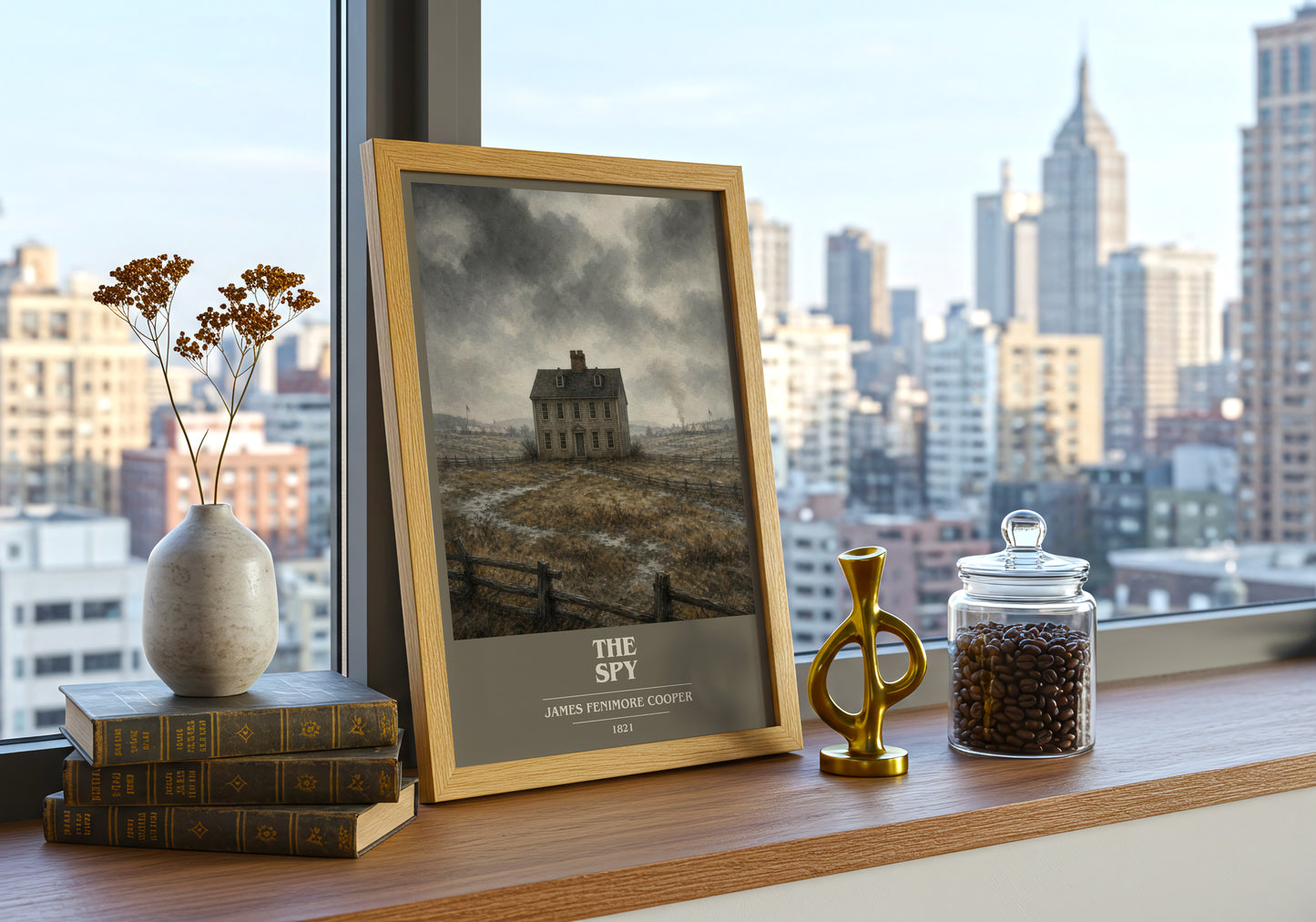 The Spy book cover print framed by window – literary home decor