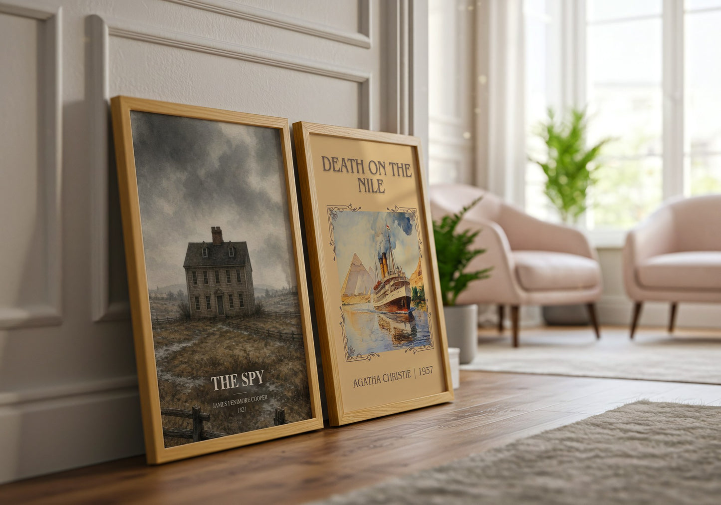 The Spy watercolour print framed by window – literary home decor