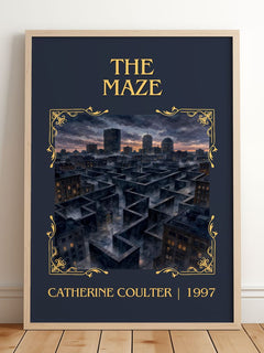 The Maze Classic Book Art Print by Catherine Coulter – framed print leaning on a wooden floor