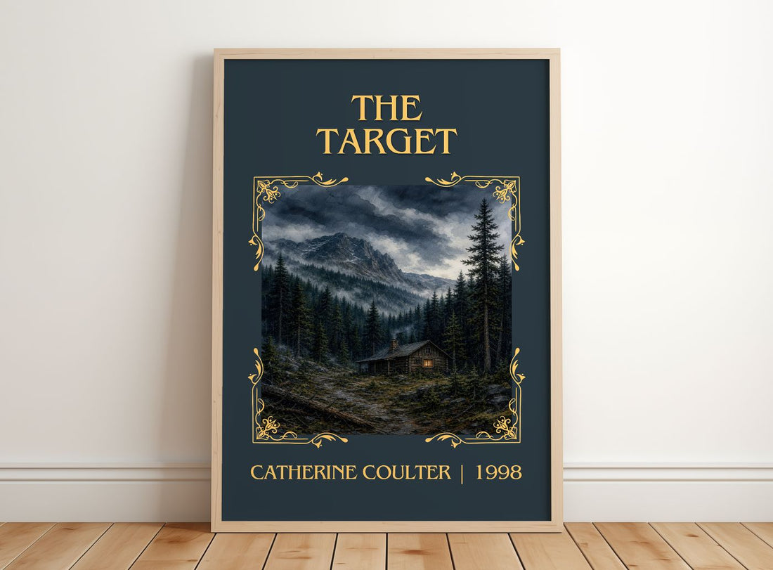 The Target Classic Book Art Print by Catherine Coulter – framed print leaning on a wooden floor