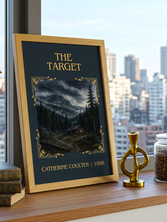 The Target Classic Book Art Print by Catherine Coulter – framed print on a city-view windowsill