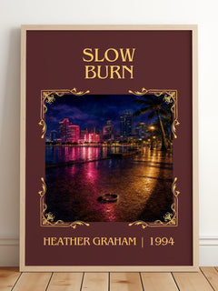 Slow Burn Classic Book Art Print by Heather Graham – framed print leaning on a wooden floor