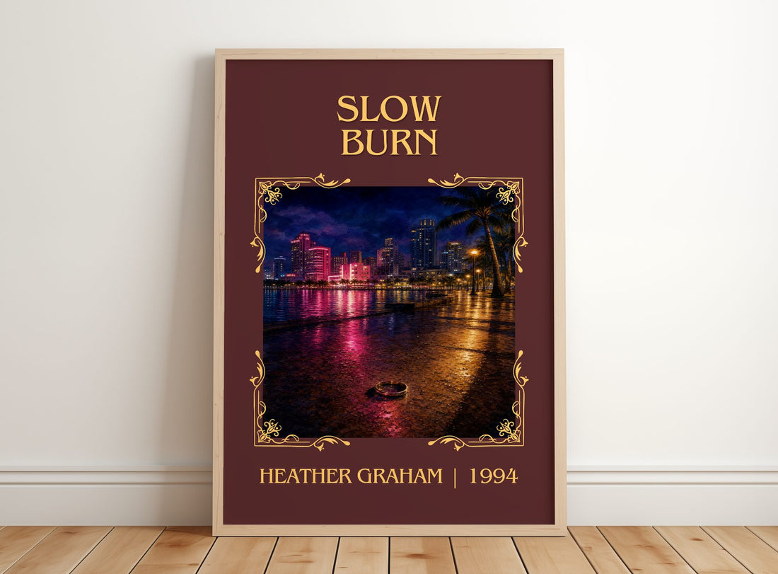 Slow Burn Classic Book Art Print by Heather Graham – framed print leaning on a wooden floor