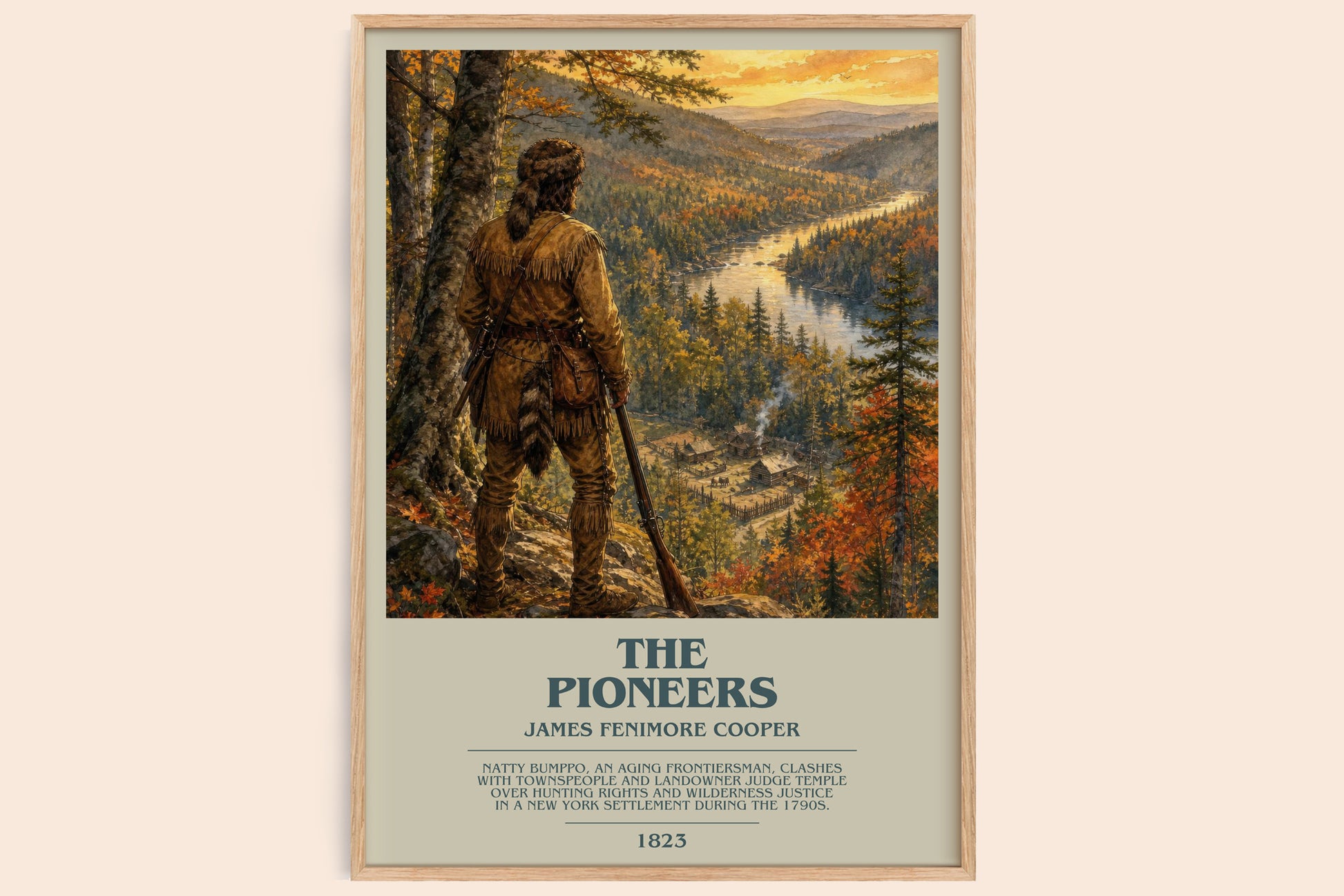 The Pioneers bookish book poster by James Fenimore Cooper – framed literary art print