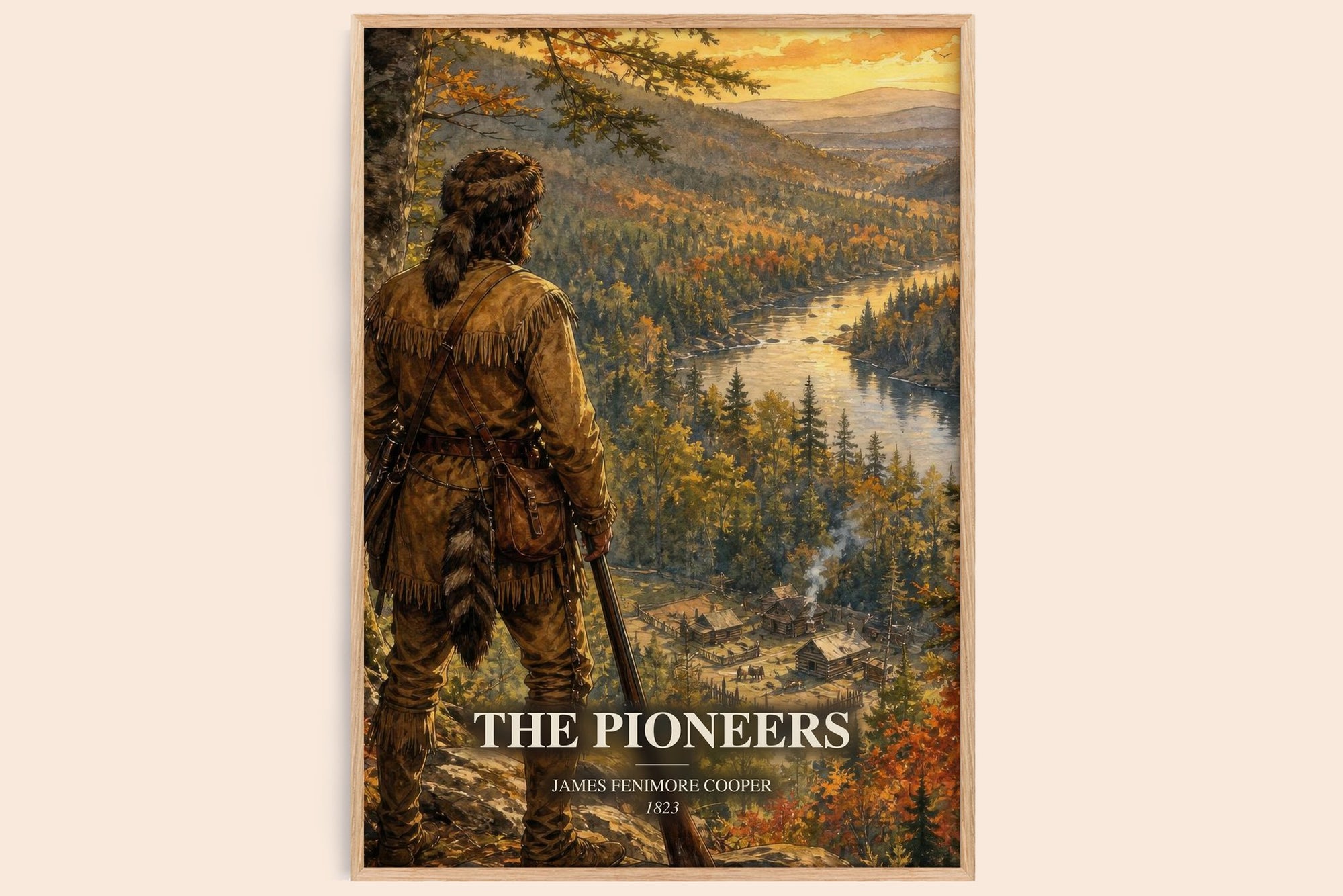 The Pioneers watercolour book poster by James Fenimore Cooper – framed literary art print
