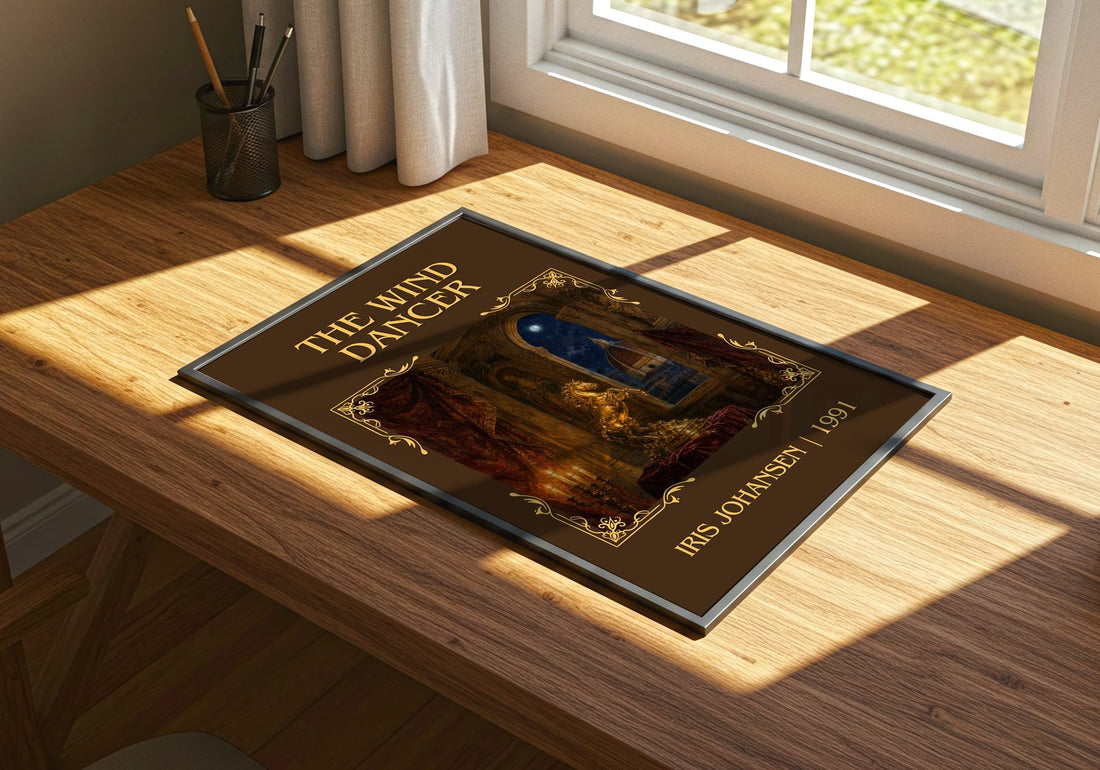 The Wind Dancer Classic Book Art Print by Iris Johansen – print on a sunlit desk