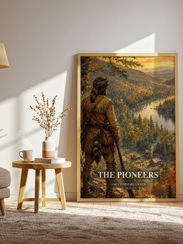 The Pioneers watercolour print in frame leaning in hallway – historical fiction wall art