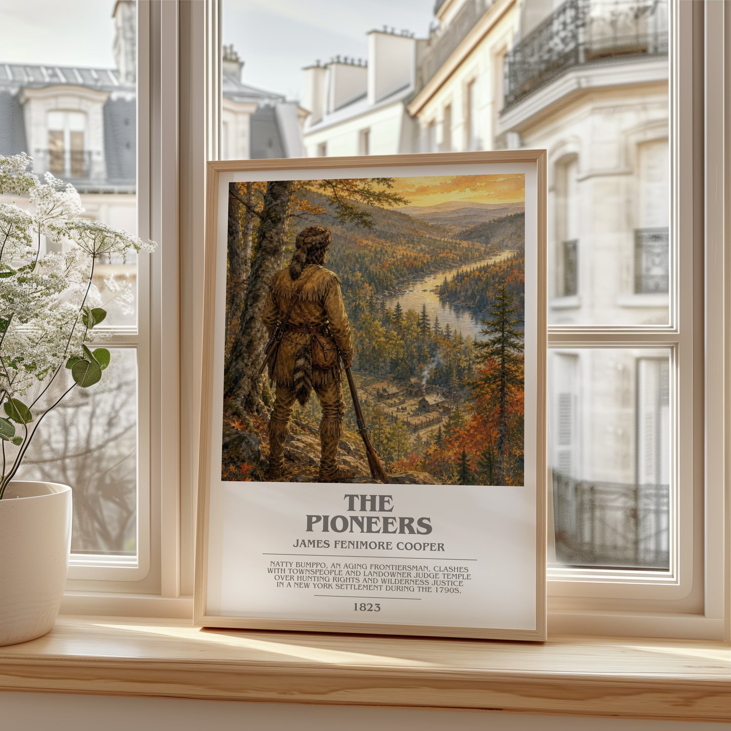 The Pioneers bookish poster colour and style options – James Fenimore Cooper book art