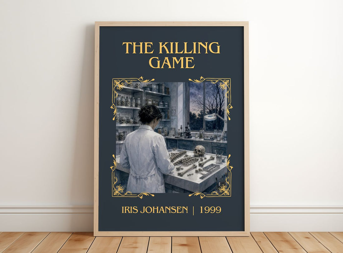 The Killing Game Classic Book Art Print by Iris Johansen – framed print leaning on a wooden floor