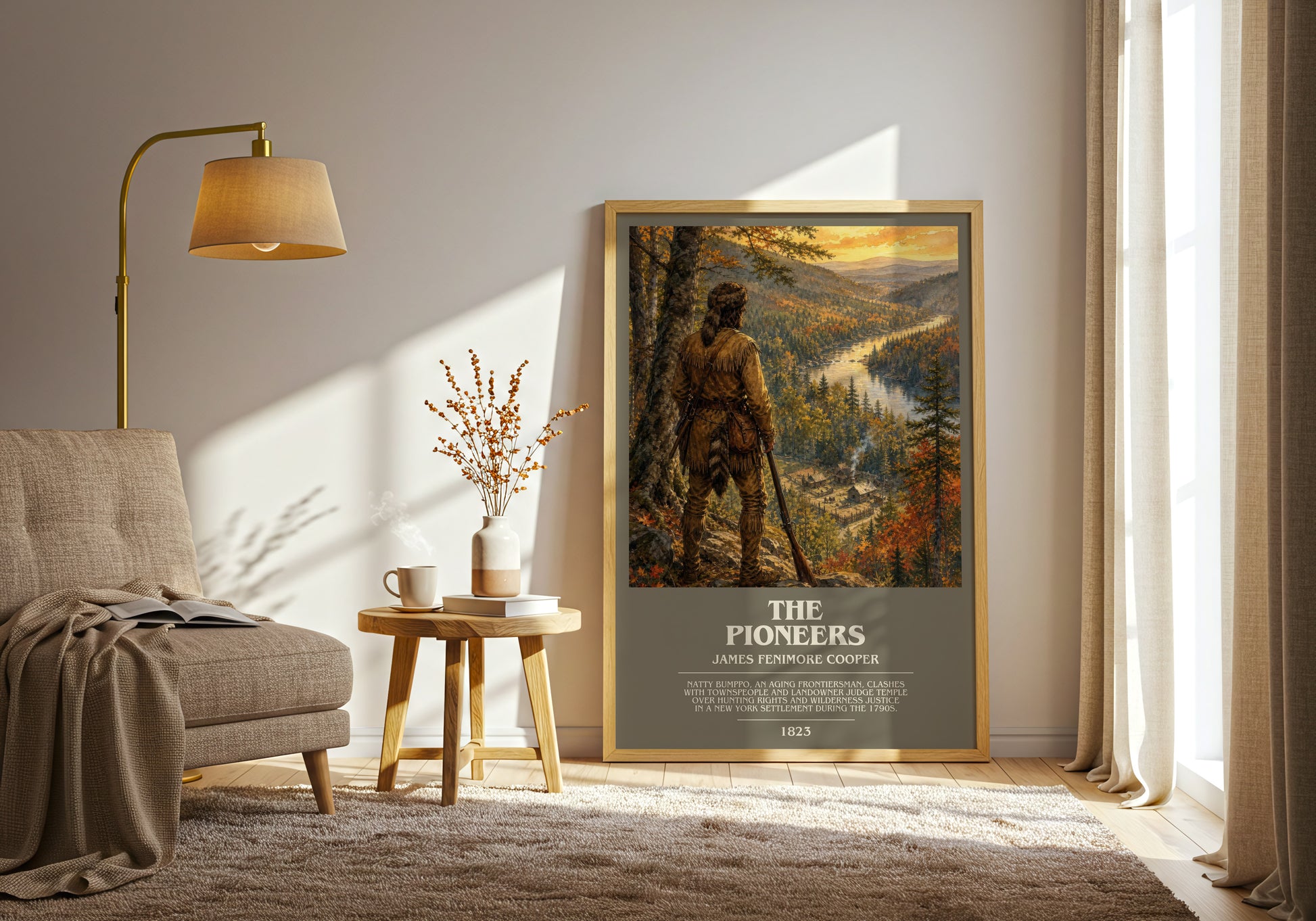The Pioneers bookish print on bookshelf – James Fenimore Cooper fan gift
