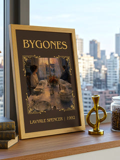 Bygones Classic Book Art Print by LaVyrle Spencer – framed print on a city-view windowsill